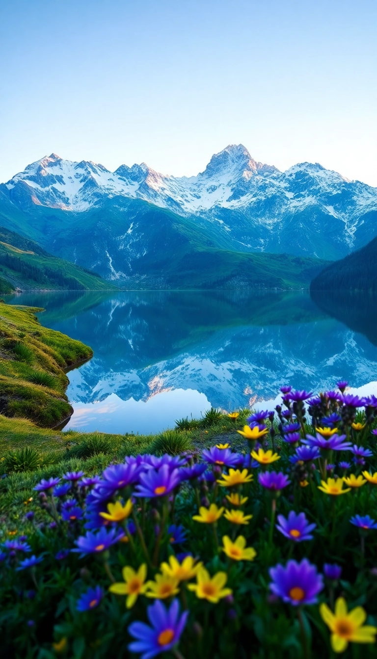 Free AI Spring Mountain Reflection iPhone Professional Background